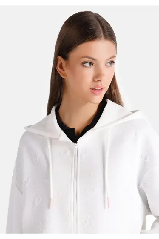 White zip-up hooded sweatshirt for women. - 4