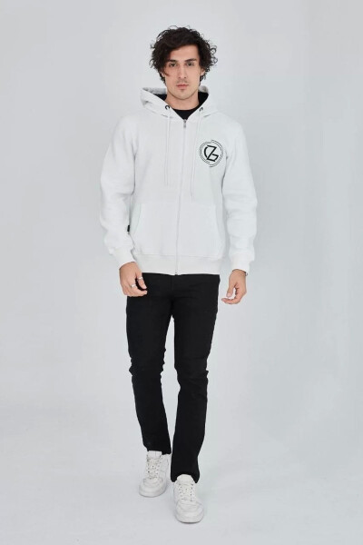 White, zippered, hooded, printed men's sweatshirt. - 4