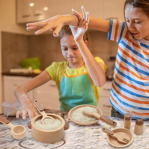 WHOHOLL Ahşap Oyuncak Mutfak Aksesuarları, Montessori Oyuncaklar 1 2 3 4 5 + Yaşındaki Bebekler İçin, Oyuncak Mutfak Oyun Yemekleri ve Oyun Yemek Seti, Çocuk Kız Erkekler İçin Doğum Günü Setleri - 7