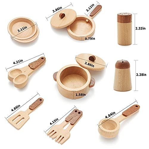 WHOHOLL Wooden Toys Play Kitchen Accessories, Montessori Toys for 1 2 3 4 5 + Years Old Toddlers, Toy Kitchen Play Dishes & Play Food Playset, Birthday Sets for Kids Girls Boys - 4