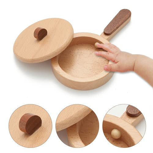 WHOHOLL Wooden Toys Play Kitchen Accessories, Montessori Toys for 1 2 3 4 5 + Years Old Toddlers, Toy Kitchen Play Dishes & Play Food Playset, Birthday Sets for Kids Girls Boys - 3