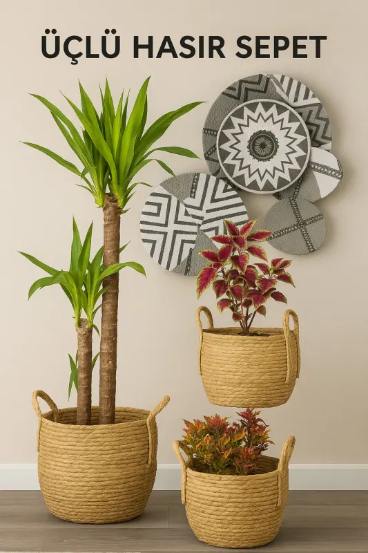 Wicker Basket 3 Size Luxury Organizer, Planter Basket, Decorative Basket, Home Decor - 3