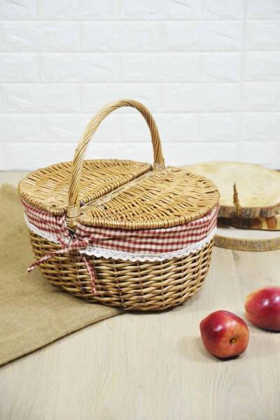 Wicker Picnic Basket with Lid - 1