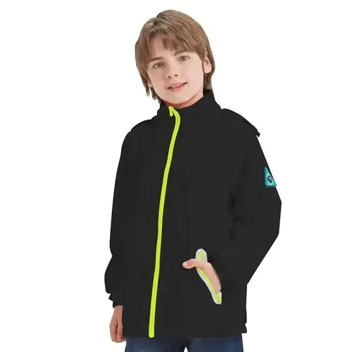 WICKHAM Boys Girls Waterproof Rain Jacket Detachable Hood Lightweight Raincoats for Kids Windbreaker Coat - 6