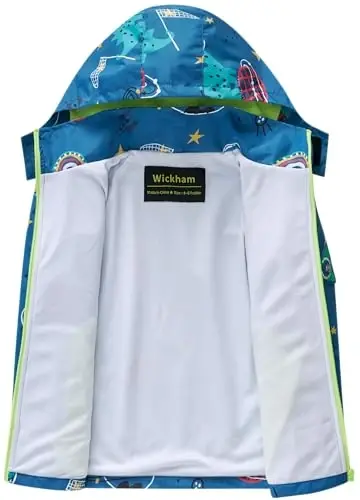 WICKHAM Boys Girls Waterproof Rain Jacket Detachable Hood Lightweight Raincoats for Kids Windbreaker Coat - 3