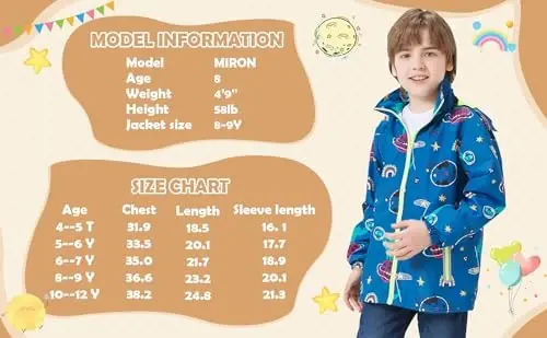 WICKHAM Boys Girls Waterproof Rain Jacket Detachable Hood Lightweight Raincoats for Kids Windbreaker Coat - 5