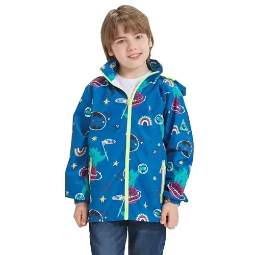 WICKHAM Boys Girls Waterproof Rain Jacket Detachable Hood Lightweight Raincoats for Kids Windbreaker Coat - 6
