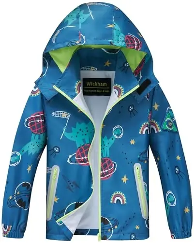 WICKHAM Boys Girls Waterproof Rain Jacket Detachable Hood Lightweight Raincoats for Kids Windbreaker Coat - 1