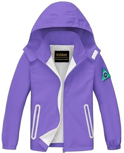 WICKHAM Boys Girls Lightweight Waterproof Rain Jacket with Detachable Hood for School, Hiking and Rainy Days - 1