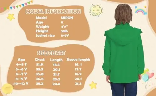 WICKHAM Boys Girls Waterproof Rain Jacket Detachable Hood Lightweight Raincoats for Kids Windbreaker Coat - 5