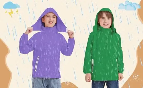 WICKHAM Boys Girls Waterproof Rain Jacket Detachable Hood Lightweight Raincoats for Kids Windbreaker Coat - 6