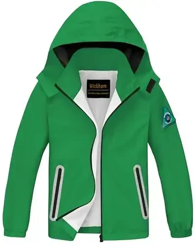 WICKHAM Boys Girls Waterproof Rain Jacket Detachable Hood Lightweight Raincoats for Kids Windbreaker Coat - WICKHAM