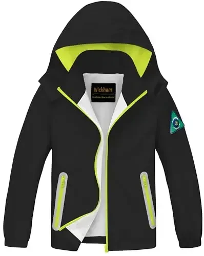 WICKHAM Boys Girls Waterproof Rain Jacket Detachable Hood Lightweight Raincoats for Kids Windbreaker Coat - WICKHAM