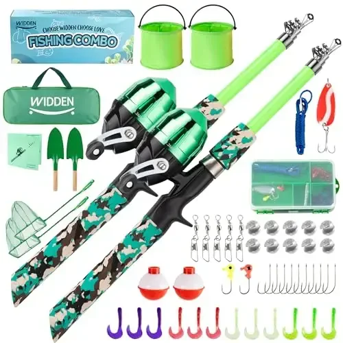 WIDDEN Kids Fishing Pole, Portable Telescopic Kids Fishing Poles for Boys and Girls, Fishing Rod and Reel Combo Kit with Tackle Box, and Fishing Net, Best Fishing Pole for Toddler Youth - 1