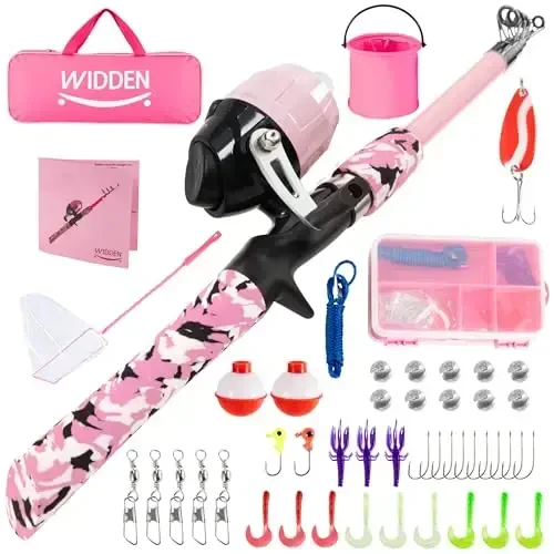 WIDDEN Kids Fishing Pole, Portable Telescopic Kids Fishing Poles for Boys and Girls, Fishing Rod and Reel Combo Kit with Tackle Box, and Fishing Net, Best Fishing Pole for Toddler Youth - WIDDEN