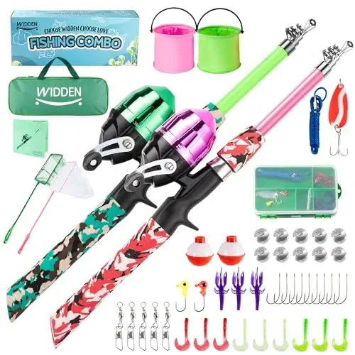 WIDDEN Kids Fishing Pole, Portable Telescopic Kids Fishing Poles for Boys and Girls, Fishing Rod and Reel Combo Kit with Tackle Box, and Fishing Net, Best Fishing Pole for Toddler Youth 