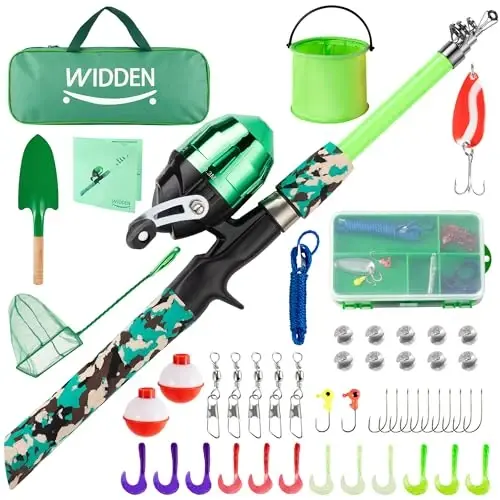 WIDDEN Kids Fishing Pole, Portable Telescopic Kids Fishing Poles for Boys and Girls, Fishing Rod and Reel Combo Kit with Tackle Box, and Fishing Net, Best Fishing Pole for Toddler Youth - WIDDEN