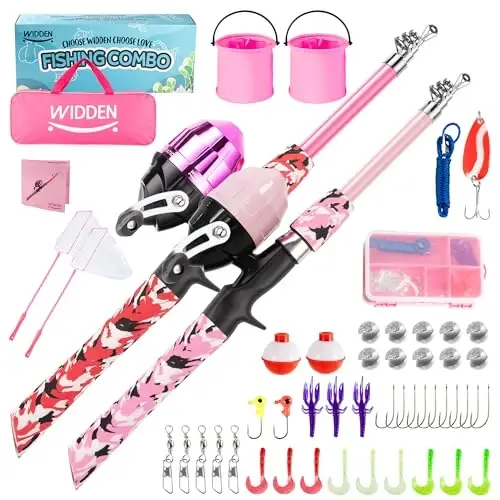 WIDDEN Kids Fishing Pole, Portable Telescopic Kids Fishing Poles for Boys and Girls, Fishing Rod and Reel Combo Kit with Tackle Box, and Fishing Net, Best Fishing Pole for Toddler Youth 