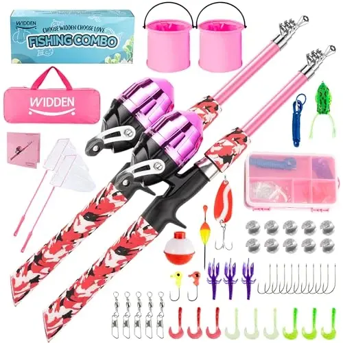 WIDDEN Kids Fishing Pole, Portable Telescopic Kids Fishing Poles for Boys and Girls, Fishing Rod and Reel Combo Kit with Tackle Box, and Fishing Net, Best Fishing Pole for Toddler Youth - 1