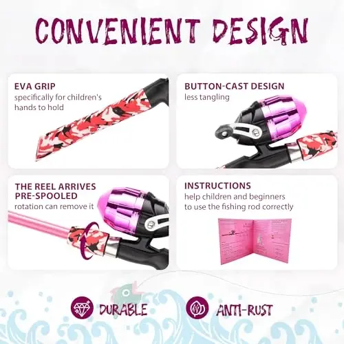 WIDDEN Kids Fishing Pole, O'g'il va qizlar uchun portativ teleskopik bolalar baliq ovlash qarmoqlari, Tackle Box bilan baliq ovlash g'altagi kombinatsiyasi to'plami va baliq ovlash to'ri, Yosh bolalar uchun eng yaxshi baliq ovlash qarmoqlari - 4