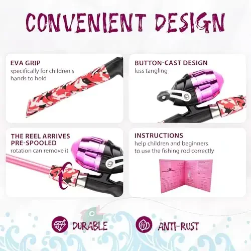 WIDDEN Kids Fishing Pole, O'g'il va qizlar uchun portativ teleskopik bolalar uchun baliq ovlash qarmoqlari, Tackle Box bilan baliq ovlash qarmoq va g'altak kombinatsiyasi va baliq ovlash to'ri, Toddler yoshlari uchun eng yaxshi baliq ovlash qarmoq - 4