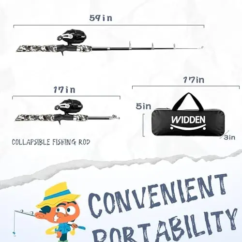 WIDDEN Kids Fishing Pole, O'g'il va qizlar uchun portativ teleskopik bolalar uchun baliq ovlash qarmoqlari, Tackle Box bilan baliq ovlash удочка va g'altak kombinati va baliq ovlash to'ri, yoshlar uchun eng yaxshi baliq ovlash удочка - WIDDEN (1)