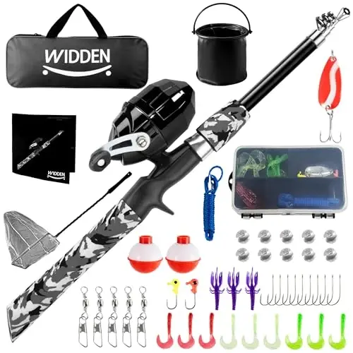 WIDDEN Kids Fishing Pole, O'g'il va qizlar uchun portativ teleskopik bolalar uchun baliq ovlash qarmoqlari, Tackle Box bilan baliq ovlash удочка va g'altak kombinati va baliq ovlash to'ri, yoshlar uchun eng yaxshi baliq ovlash удочка - WIDDEN