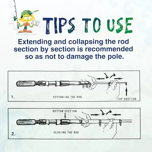 WIDDEN Kids Fishing Pole, O'g'il va qizlar uchun portativ teleskopik bolalar uchun baliq ovlash qarmoqlari, Tackle Box bilan baliq ovlash удочка va g'altak kombinatsiyasi to'plami va baliq tutuvchi to'r, Toddler Youth uchun eng yaxshi baliq ovlash удочка - 7
