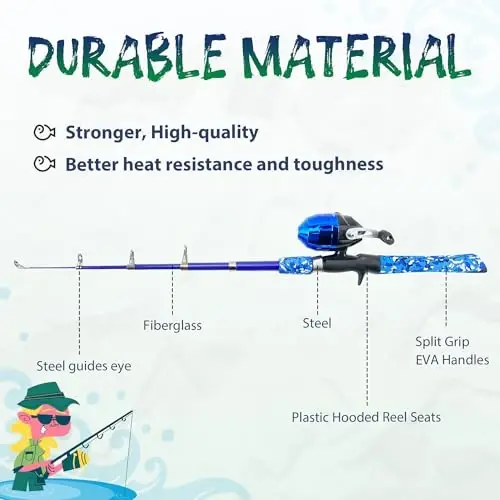 WIDDEN Kids Fishing Pole, O'g'il va qizlar uchun portativ teleskopik bolalar uchun baliq ovlash qarmoqlari, Tackle Box bilan baliq ovlash удочка va g'altak kombinatsiyasi to'plami va baliq tutuvchi to'r, Toddler Youth uchun eng yaxshi baliq ovlash удочка - 5