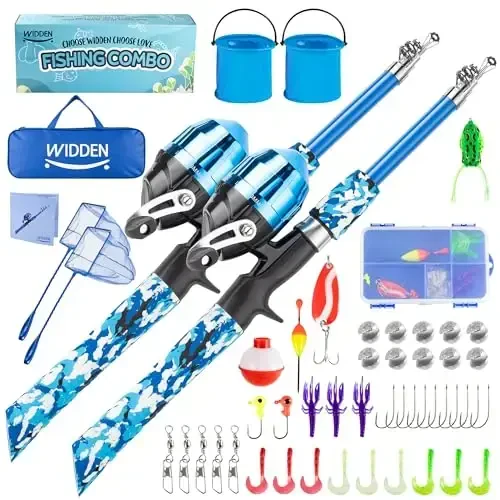 WIDDEN Kids Fishing Pole, O'g'il va qizlar uchun portativ teleskopik bolalar uchun baliq ovlash qarmoqlari, Tackle Box bilan baliq ovlash удочкаси va g'altak kombinati va baliq ovlash to'ri, Toddler Youth uchun eng yaxshi baliq ovlash удочкаси - 1