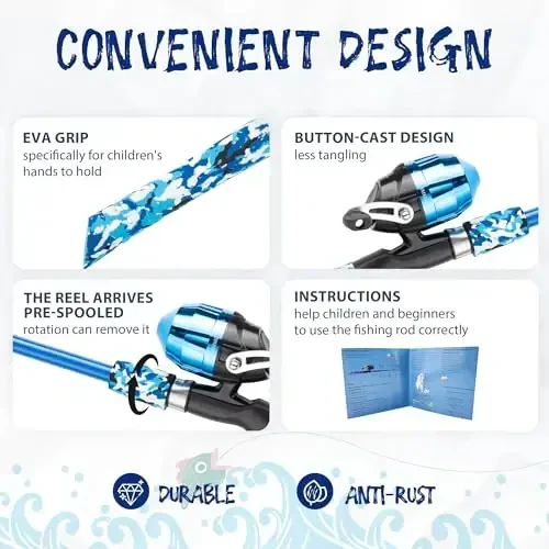 WIDDEN Kids Fishing Pole, O'g'il va qizlar uchun portativ teleskopik bolalar uchun baliq ovlash qarmoqlari, Tackle Box bilan baliq ovlash удочкаси va g'altak kombinati va baliq ovlash to'ri, Toddler Youth uchun eng yaxshi baliq ovlash удочкаси - 4