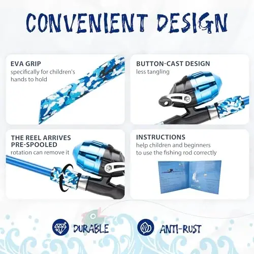 WIDDEN Kids Fishing Pole, O'g'il va qizlar uchun portativ teleskopik bolalar uchun baliq ovlash qarmoqlari, Tackle Box bilan baliq ovlash удочкаси va g'altak kombinati va baliq ovlash to'ri, Toddler Youth uchun eng yaxshi baliq ovlash удочкаси - 4