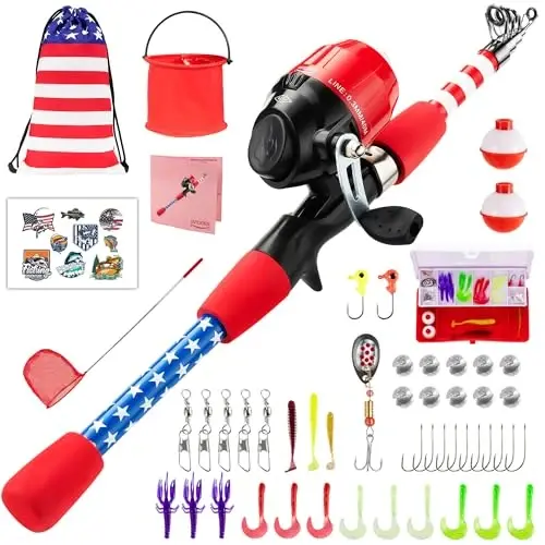 WIDDEN Kids Fishing Pole, Portable Telescopic Kids Fishing Poles for Boys and Girls, Fishing Rod and Reel Combo Kit with Tackle Box, and Fishing Net, Best Fishing Pole for Toddler Youth - 1