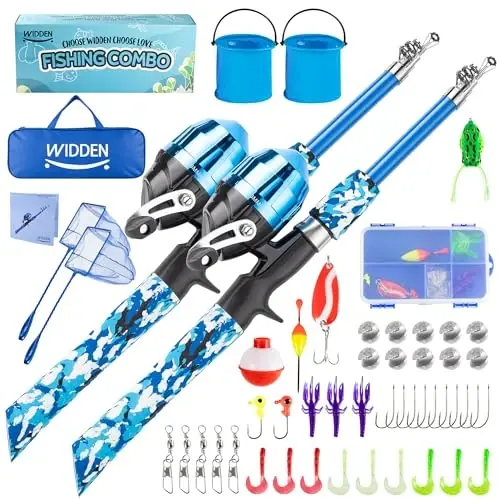 WIDDEN Kids Fishing Pole, Portable Telescopic Kids Fishing Poles for Boys and Girls, Fishing Rod and Reel Combo Kit with Tackle Box, and Fishing Net, Best Fishing Pole for Toddler Youth 