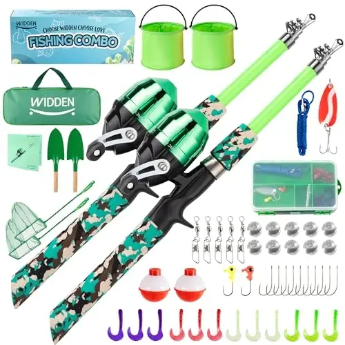 WIDDEN Kids Fishing Pole, Portable Telescopic Kids Fishing Poles for Boys and Girls, Fishing Rod and Reel Combo Kit with Tackle Box, and Fishing Net, Best Fishing Pole for Toddler Youth - WIDDEN