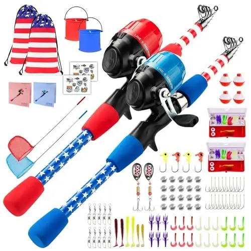 WIDDEN Kids Fishing Pole, Portable Telescopic Kids Fishing Poles for Boys and Girls, Fishing Rod and Reel Combo Kit with Tackle Box, and Fishing Net, Best Fishing Pole for Toddler Youth - WIDDEN