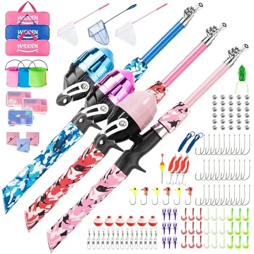 WIDDEN Kids Fishing Pole, Portable Telescopic Kids Fishing Poles for Boys and Girls, Fishing Rod and Reel Combo Kit with Tackle Box, and Fishing Net, Best Fishing Pole for Toddler Youth - WIDDEN