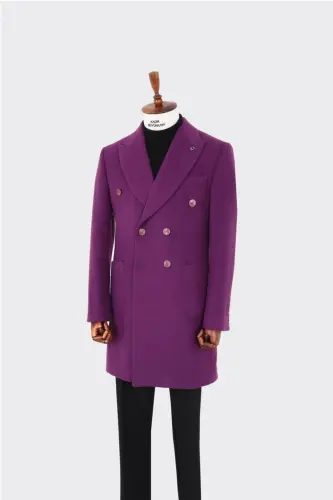 Wide Collar Men's Double-Breasted Coat - Modern Cut - kav7200w - Purple - KADIR BÜYÜKKAYA (1)