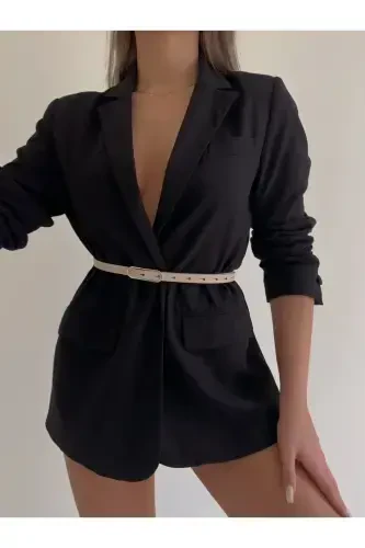 Wide Gold Buckle Thin Women's Belt, Jacket Belt, Dress Belt, Shirt Belt-BEIGE - 4