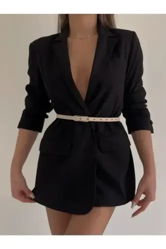 Wide Gold Buckle Thin Women's Belt, Jacket Belt, Dress Belt, Shirt Belt-BEIGE - 6