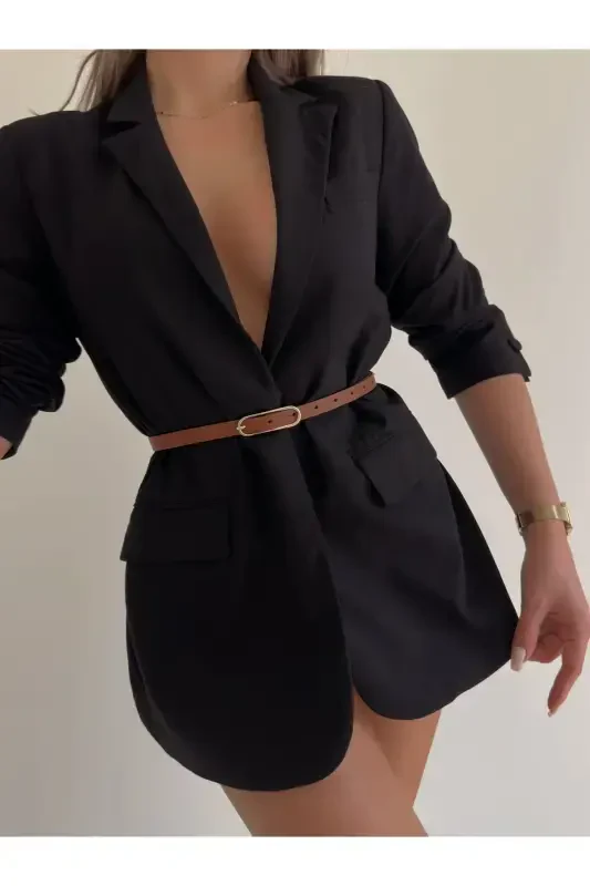 Wide Gold Buckle Thin Women's Belt, Jacket Belt, Dress Belt, Shirt Belt-TOBACCO - 2