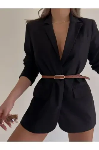 Wide Gold Buckle Thin Women's Belt, Jacket Belt, Dress Belt, Shirt Belt-TOBACCO - 3