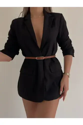 Wide Gold Buckle Thin Women's Belt, Jacket Belt, Dress Belt, Shirt Belt-TOBACCO - 4