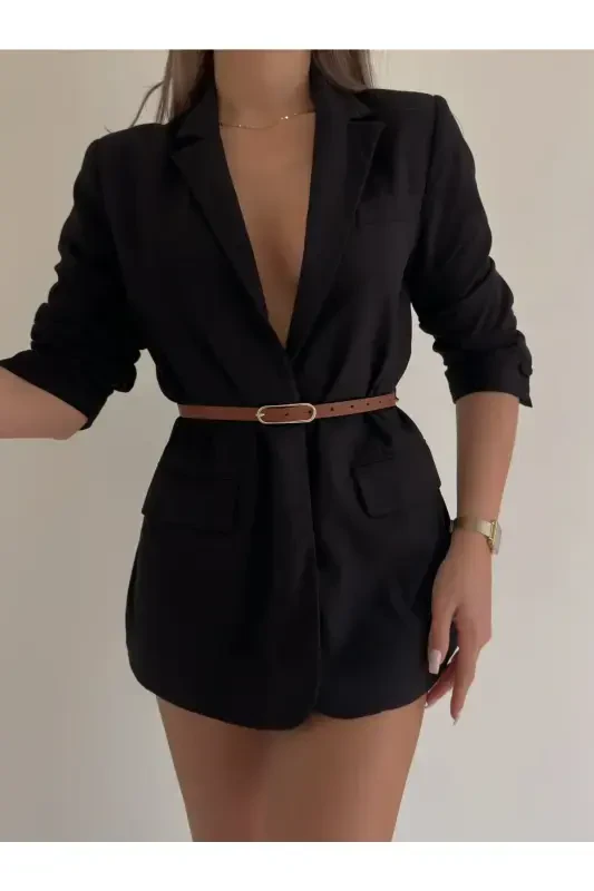 Wide Gold Buckle Thin Women's Belt, Jacket Belt, Dress Belt, Shirt Belt-TOBACCO - 4