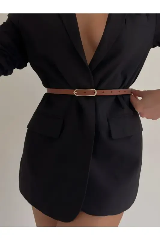 Wide Gold Buckle Thin Women's Belt, Jacket Belt, Dress Belt, Shirt Belt-TOBACCO - 6