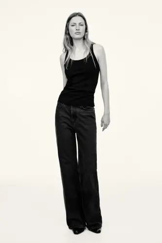 Wide High Waist Jeans - Soluk siyah - 1