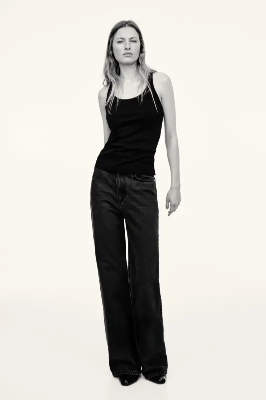 Wide High Waist Jeans - Soluk siyah - 1