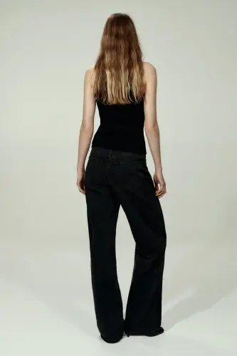 Wide High Waist Jeans - Soluk siyah - 4
