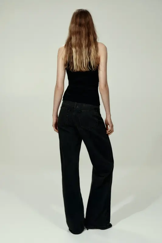 Wide High Waist Jeans - Soluk siyah - 4
