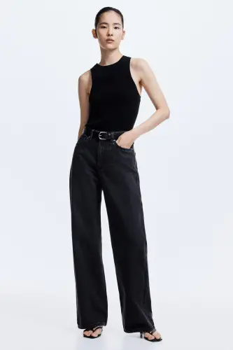 Wide High Jeans-Soluk siyah - 3